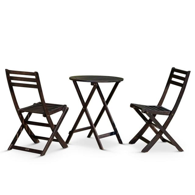 DTY Outdoor Living Twin Lakes 3-Piece Eucalyptus Café Bistro Set - Espresso, Square Table