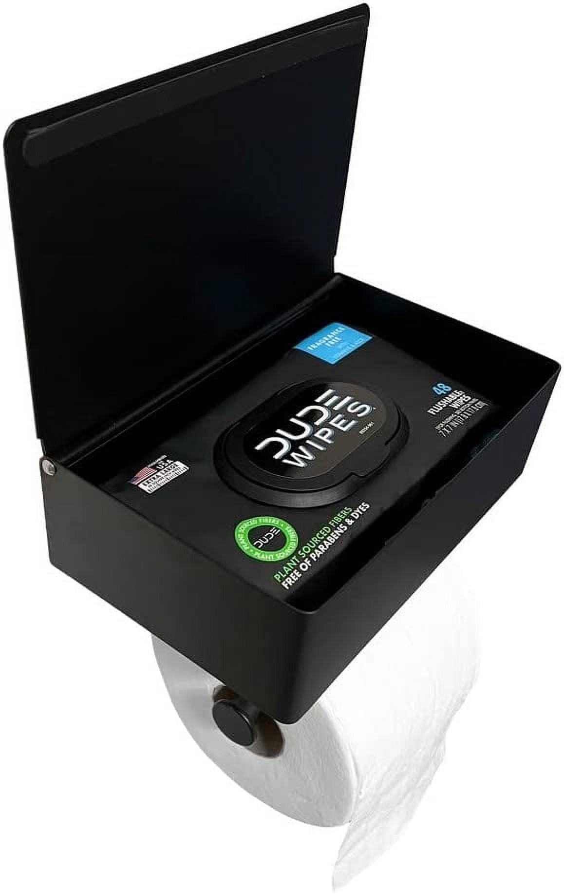 DUDE Wipes Stash Box - Flushable Wipes Dispenser - Toilet Paper and Flushable Wipes XL Wall Mounted Holder