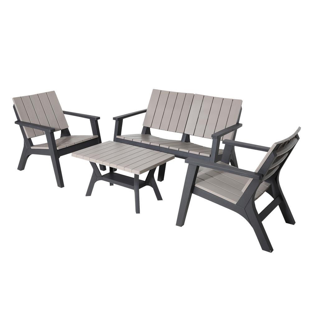 Enzo 4pc Faux Wood All-Weather Conversation Chat Set - DUKAP