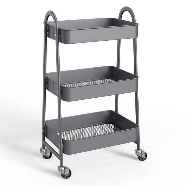 Rebrilliant 3 Tier Small Rolling Cart Metal Utility Storage Organizer Bathroom Storage Cabinet Freestanding Bathroom Cabinet