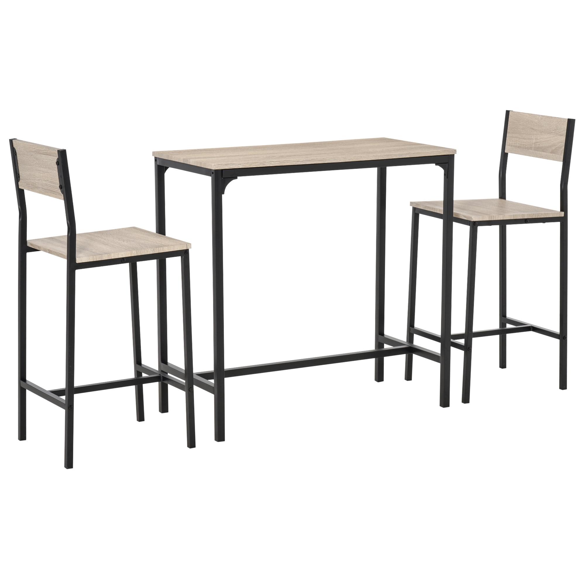 3 Piece Bar Table And Chairs, Industrial Dining Table Set For 2, Counter Height Kitchen Table With Bar Stools, Breakfast Table Set For 2 For Small Space, Natural