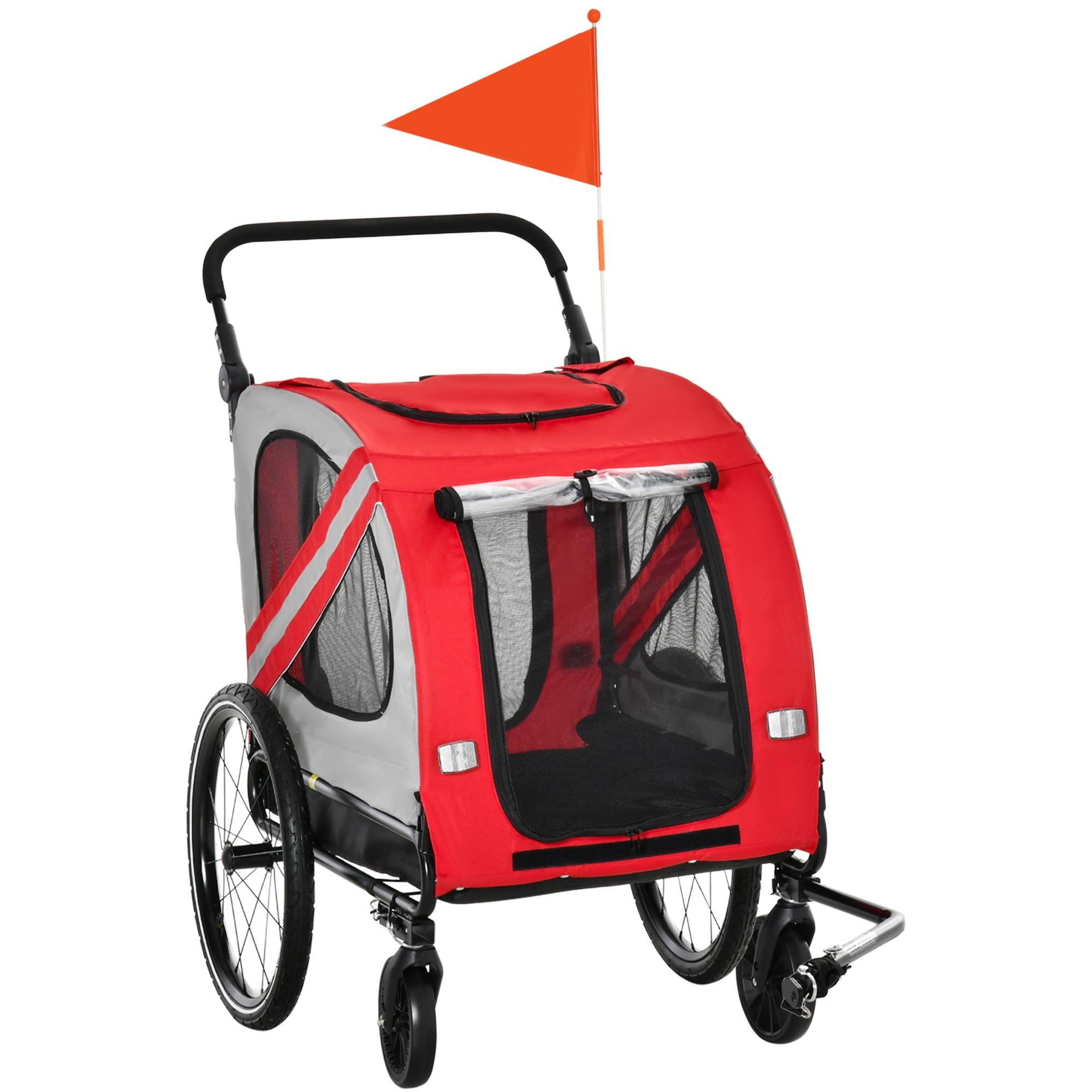 Red and Gray Oxford 2-in-1 Pet Bike Trailer Stroller