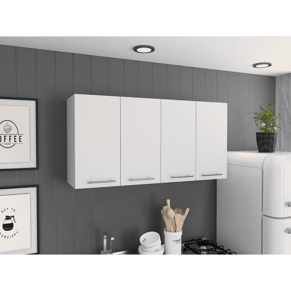 White Engineered Wood Four-Door Wall Cabinet with Shelves