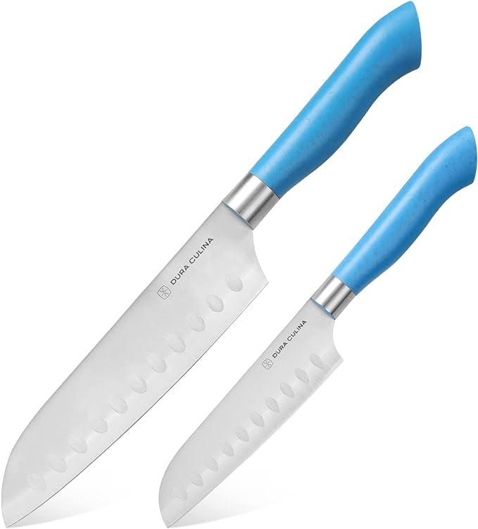 Eco-Friendly Blue High Carbon Stainless Steel Santoku Knife Set