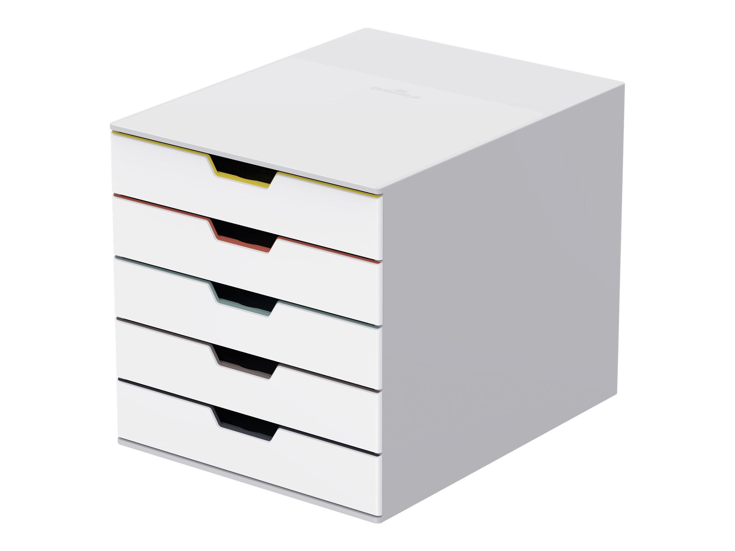 DURABLE Desktop Drawer Organizer (VARICOLOR MIX 5 Compartments with Removable Labels) 11" w x 14" d x 11.375" h, White & Multicolored (762527)