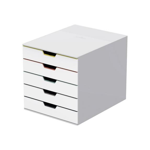DURABLE Desktop Drawer Organizer (VARICOLOR MIX 5 Compartments with Removable Labels) 11" w x 14" d x 11.375" h, White & Multicolored (762527)