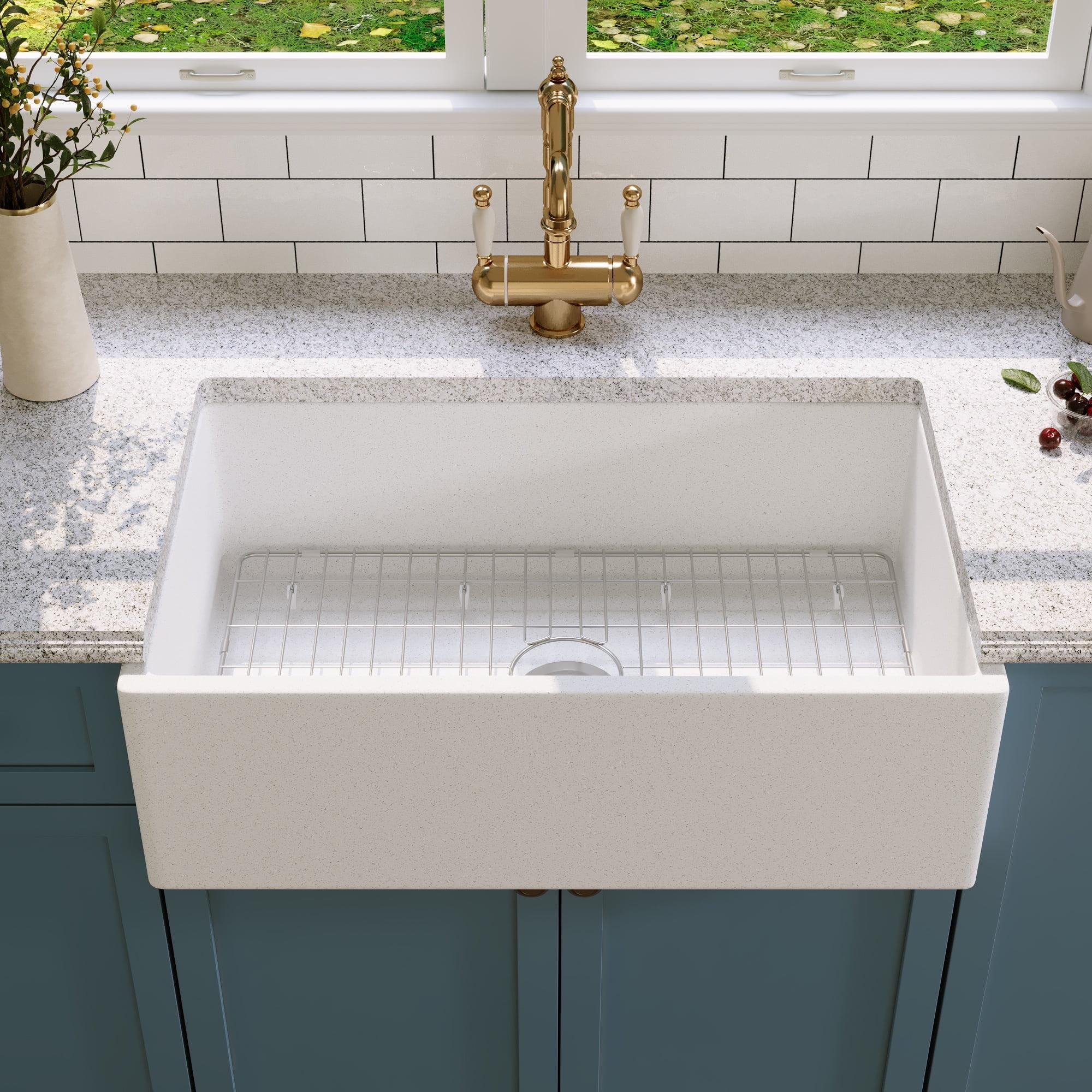 DeerValley 30" L X 18" W Single Bow Apron-Front 30 Farmhouse Sink with Bottom Grid and Basket Drainer