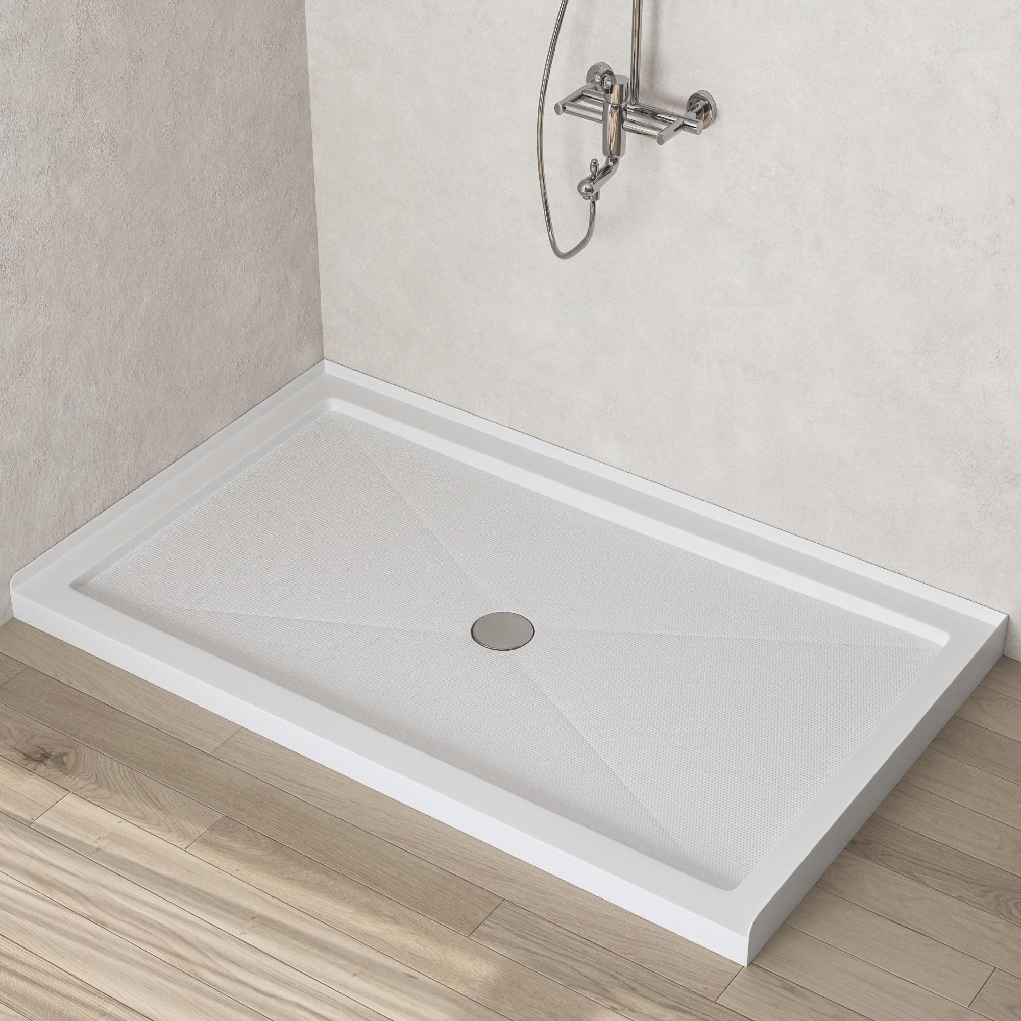 60''W Shower Base in White with Single Threshold Shower Pan, Non-slip Design