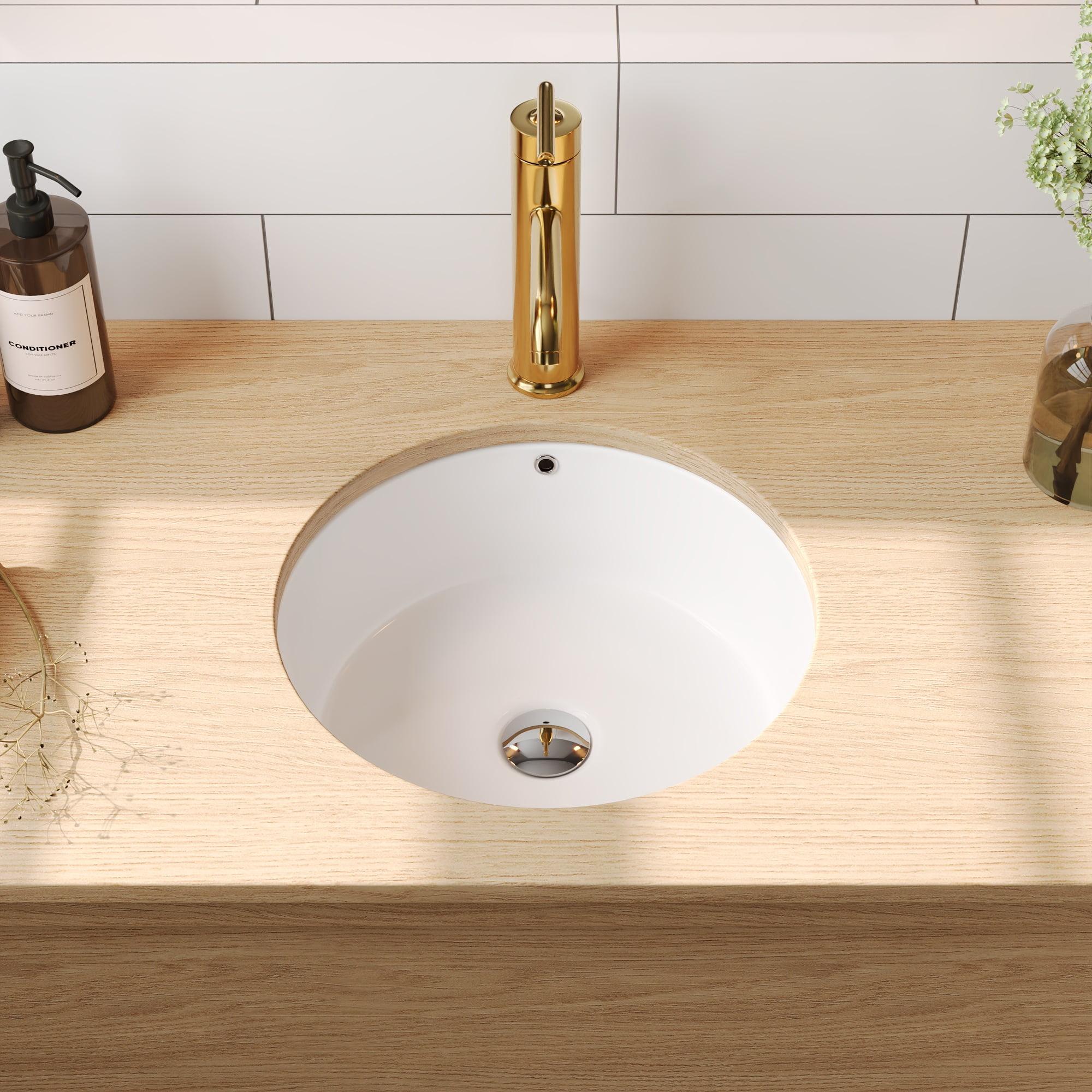 16" White Ceramic Round Undermount Bathroom Sink with Overflow