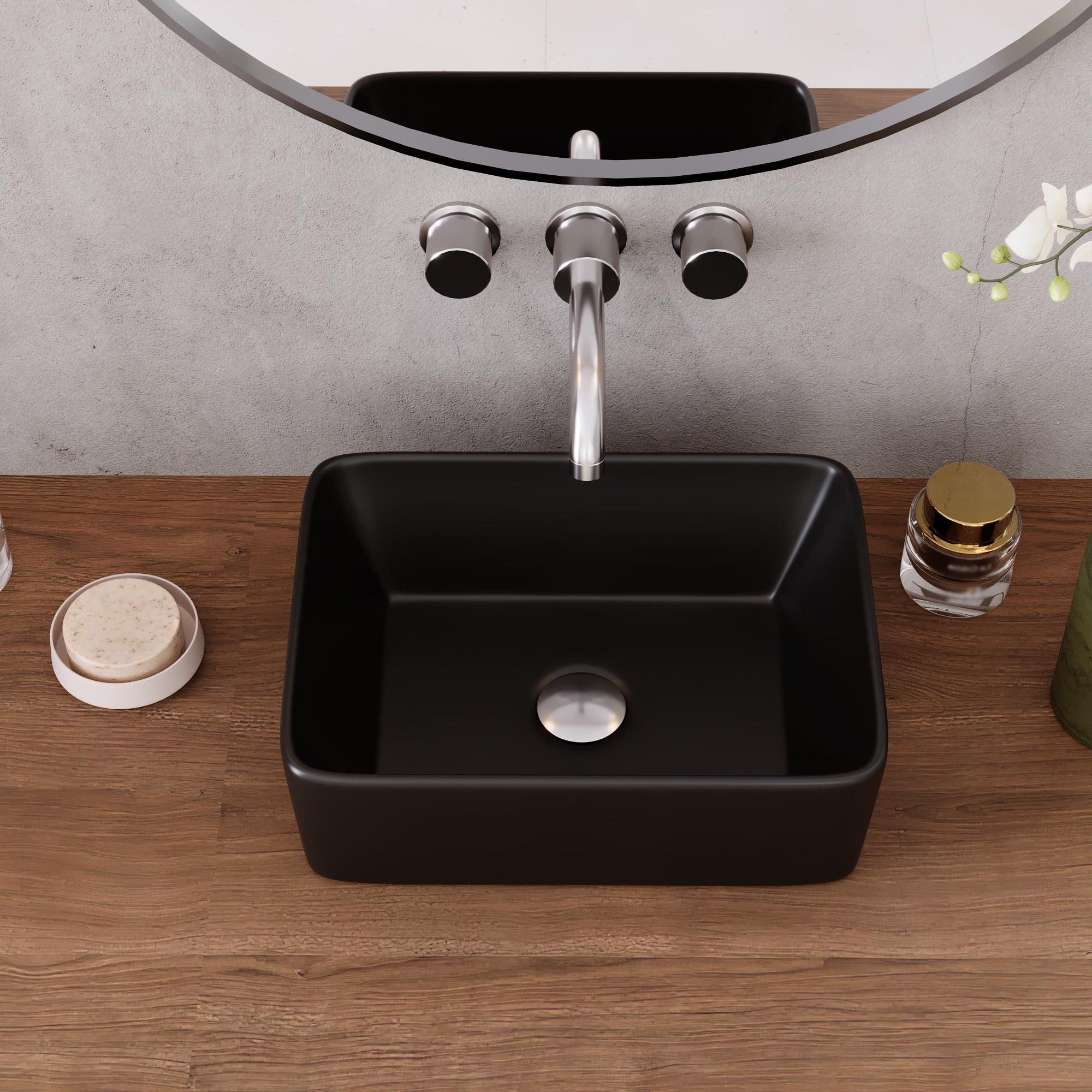 Black Ceramic Rectangular Vessel Bathroom Sink, 16'' x 12''