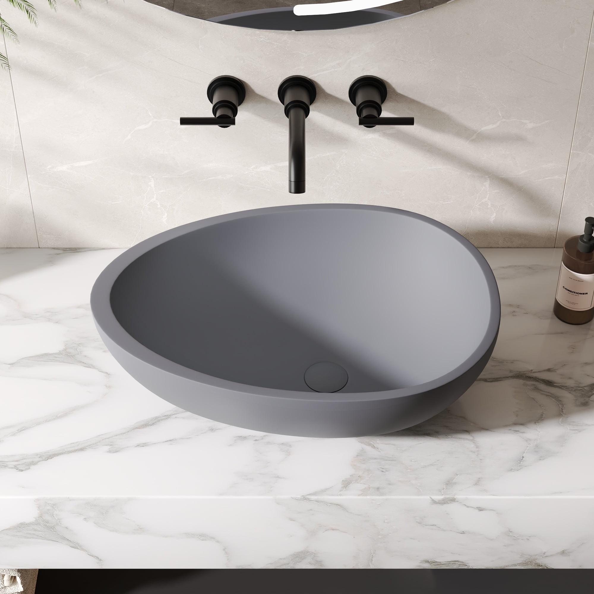 DeerValley 21" x 15" Bathroom Sink,Concrete Specialty Single Hole Vessel Bathroom Sink,Blue Ashes Unique Modern Countertop Vessel Sink