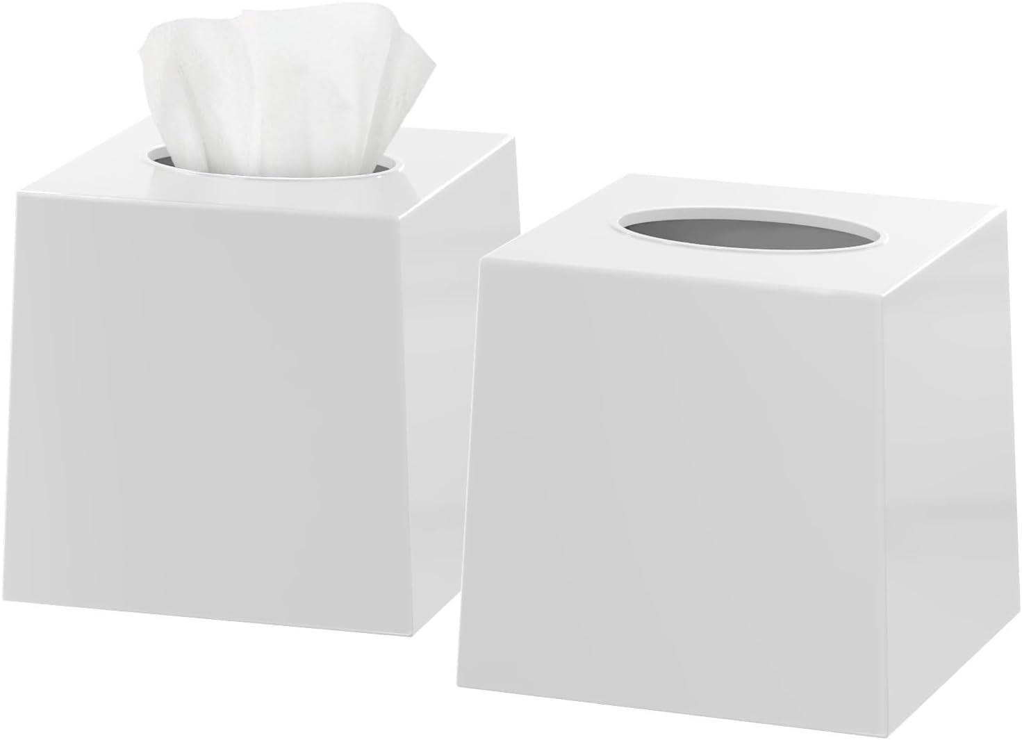 White Plastic Square Tissue Box Cover Set