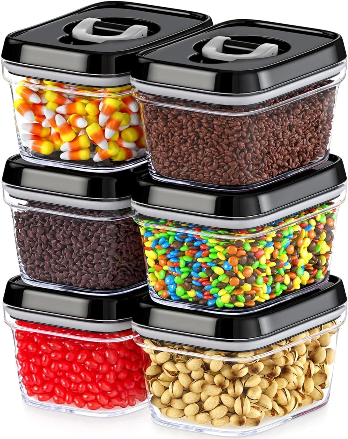 Clear Plastic Mini Airtight Food Storage Containers with Black Lids, Set of 6