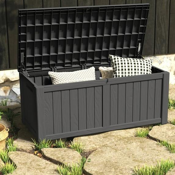 Hokku Designs Waterproof 120 Gallon Large Outdoor Indoor Patio Storage Deck Box , Outside Storage Bin for Cushion Pillows, Towels, Garden Tools