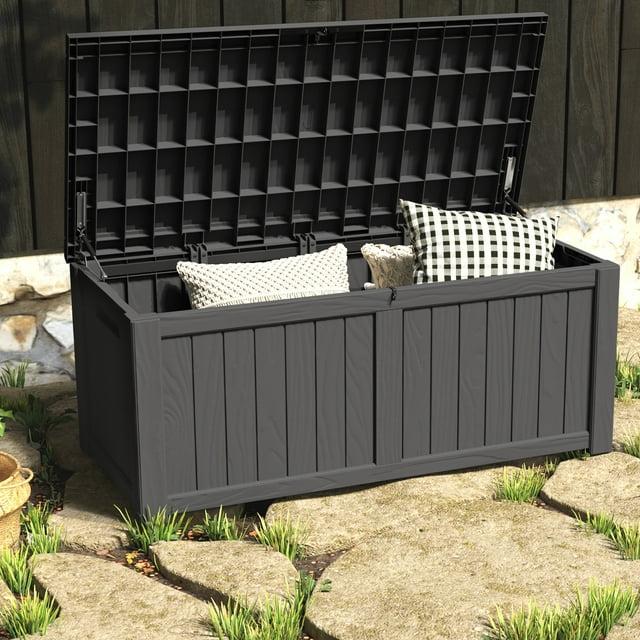 Hokku Designs Waterproof 120 Gallon Large Outdoor Indoor Patio Storage Deck Box , Outside Storage Bin for Cushion Pillows, Towels, Garden Tools