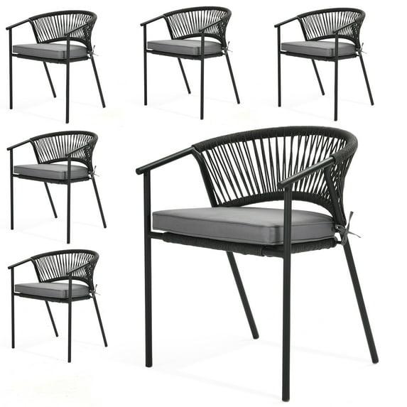 Adila Metal Outdoor Stacking Dining Armchair with Cushion (Set of 6)
