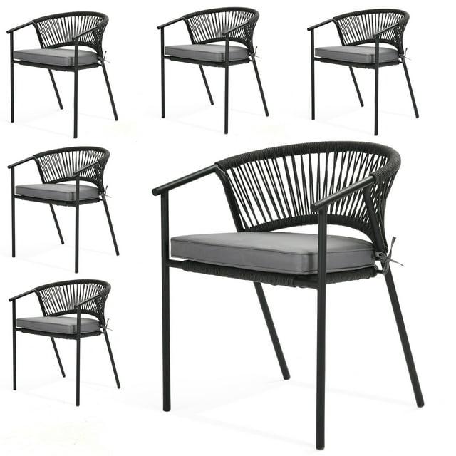 Adila Metal Outdoor Stacking Dining Armchair with Cushion (Set of 6)