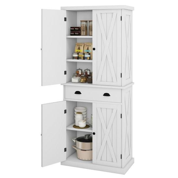 Gracie Oaks Sneyd 72" H Wood Farmhouse Kitchen Pantry Cabinet with Adjustable Shelves & Drawer