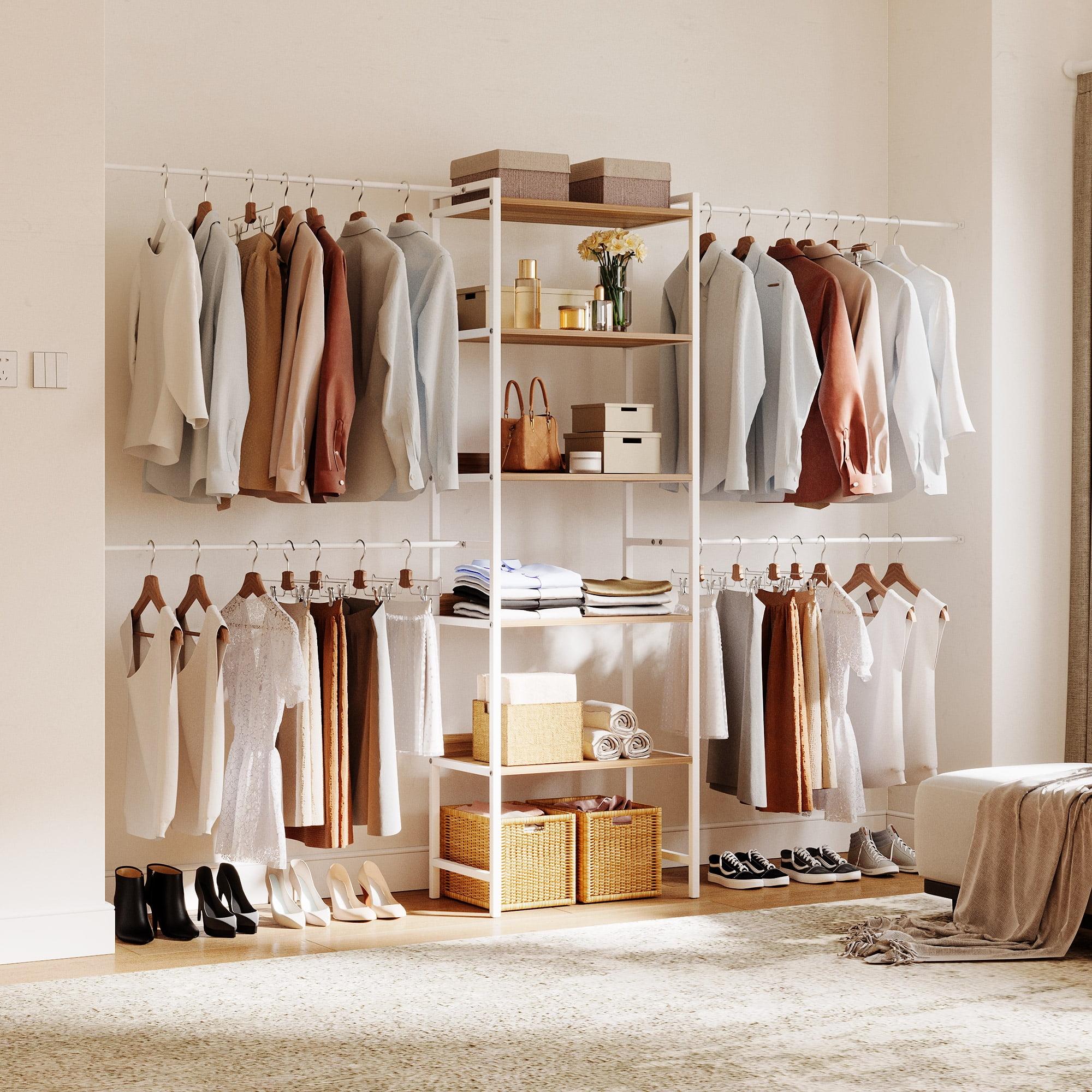 White Adjustable Heavy Duty Walk-In Closet Organizer System with Wood Shelves