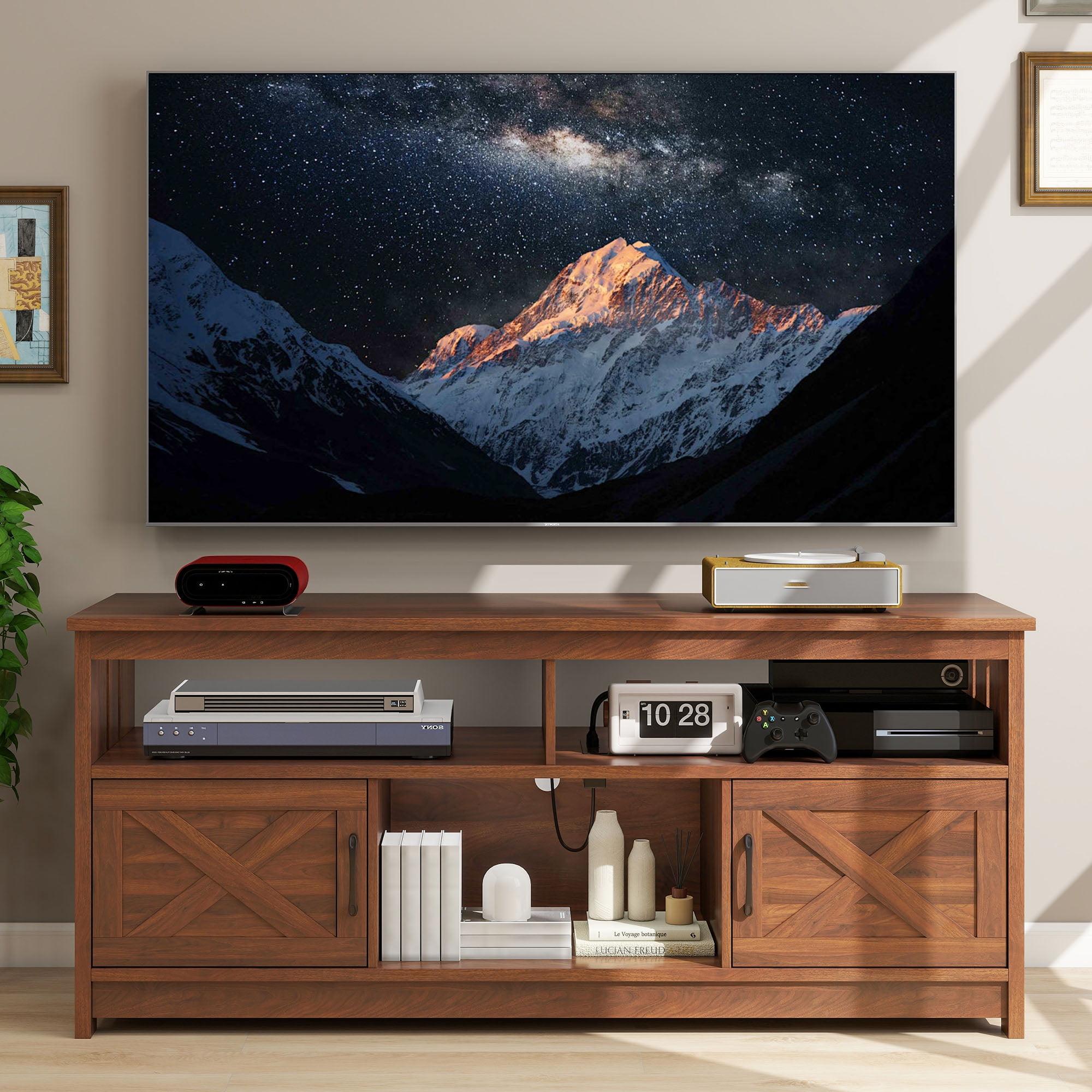 Brown 59" Farmhouse TV Stand with Cabinets and Media Storage