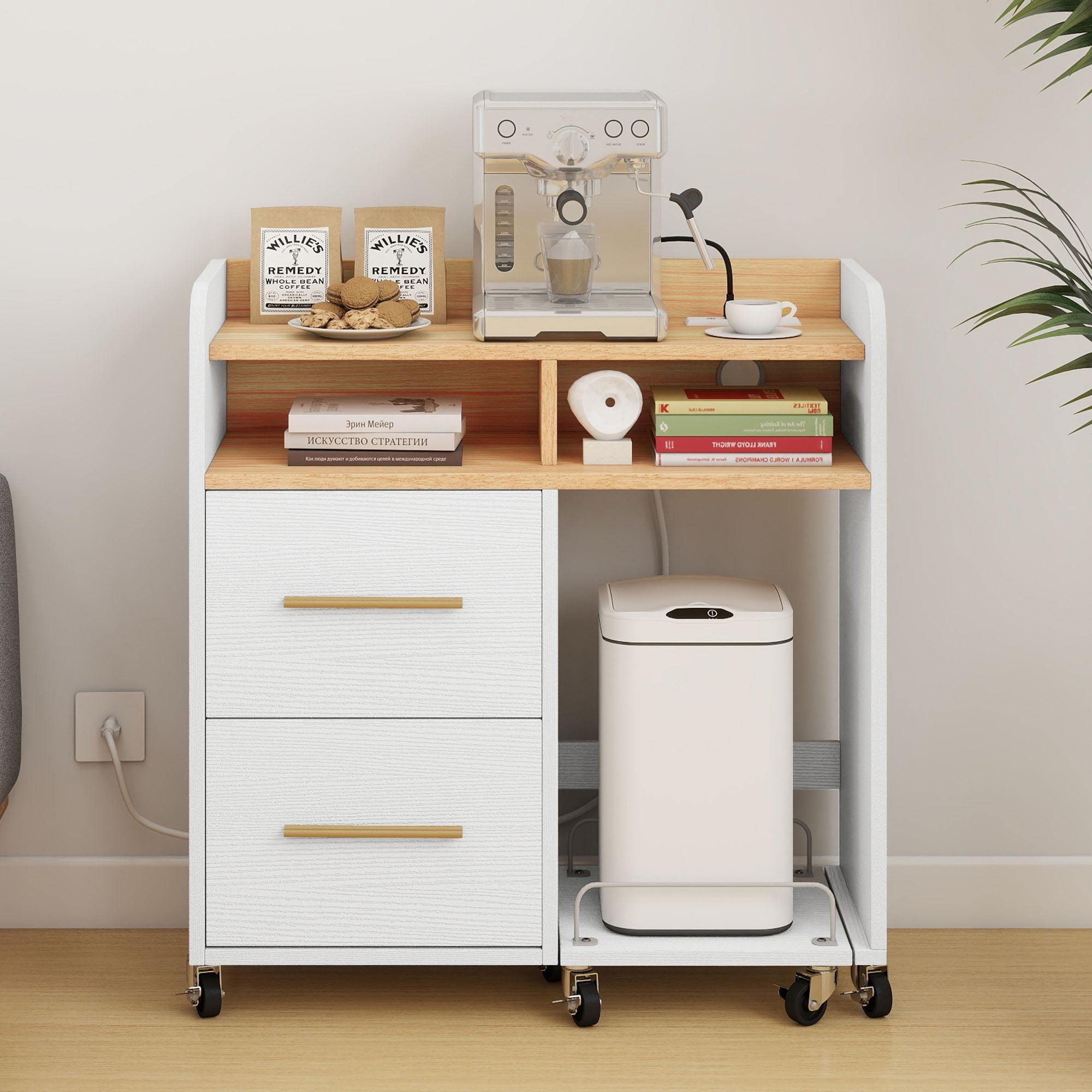 White Rolling File Cabinet with Charging Station and Open Shelves