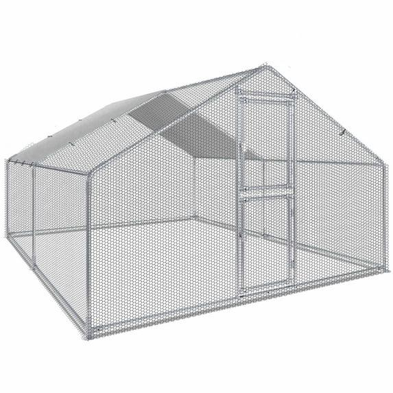 Outdoor Metal Chicken Coop Large Walk-in Poultry Cage Spire-Shaped Chicken Run with Waterproof and Anti-Ultraviolet Cover for Outside,Backyard and Farm ,13' L x 9.8' W x 6.4' H