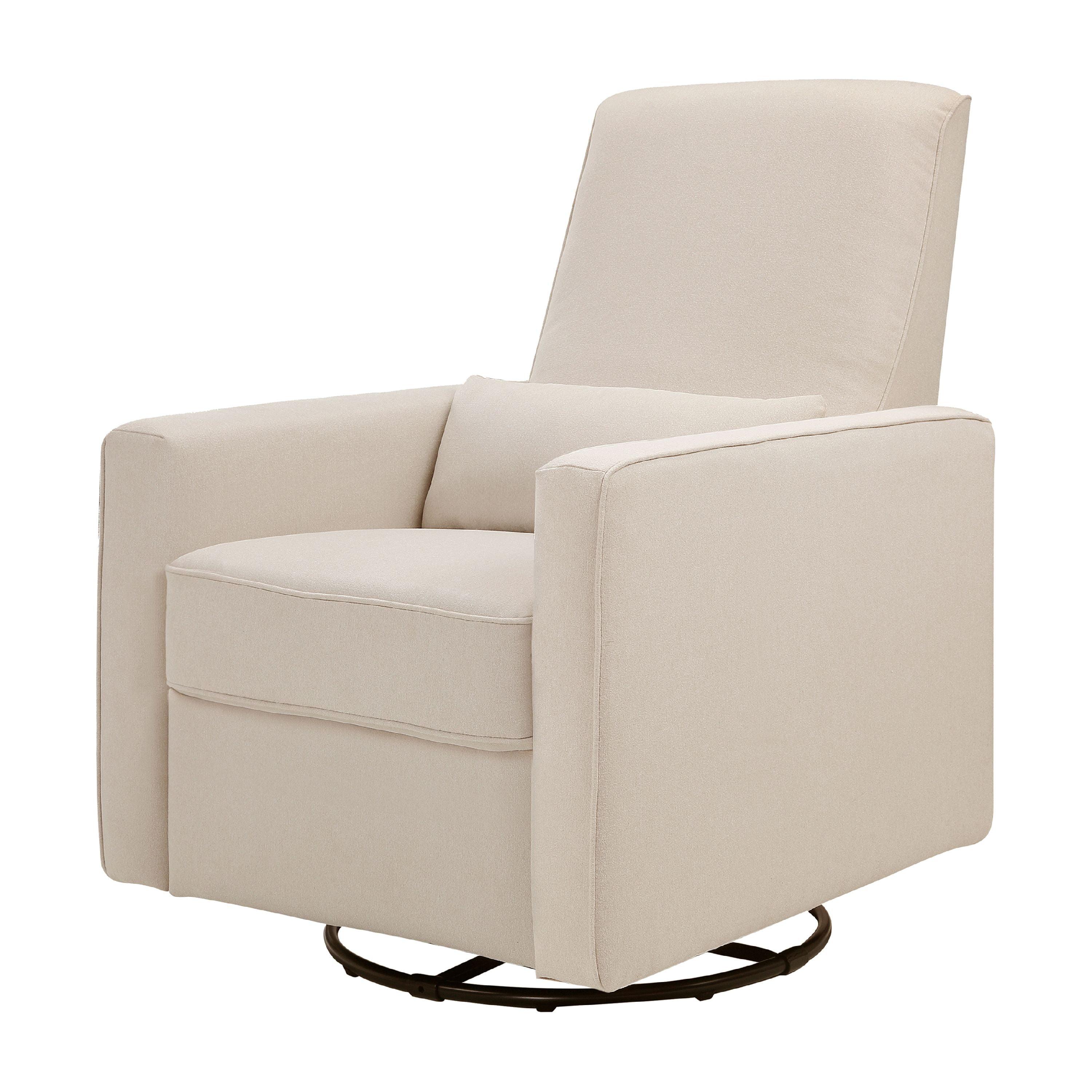 Cream Swivel Metal Recliner with Plush Leg Rest