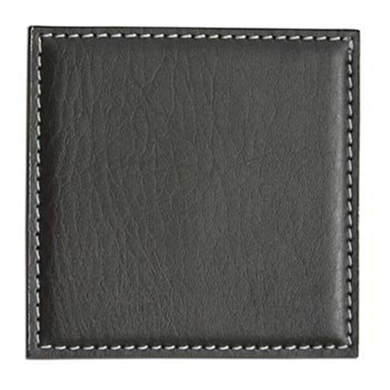 Black Leatherette Square Coaster with White Stitching