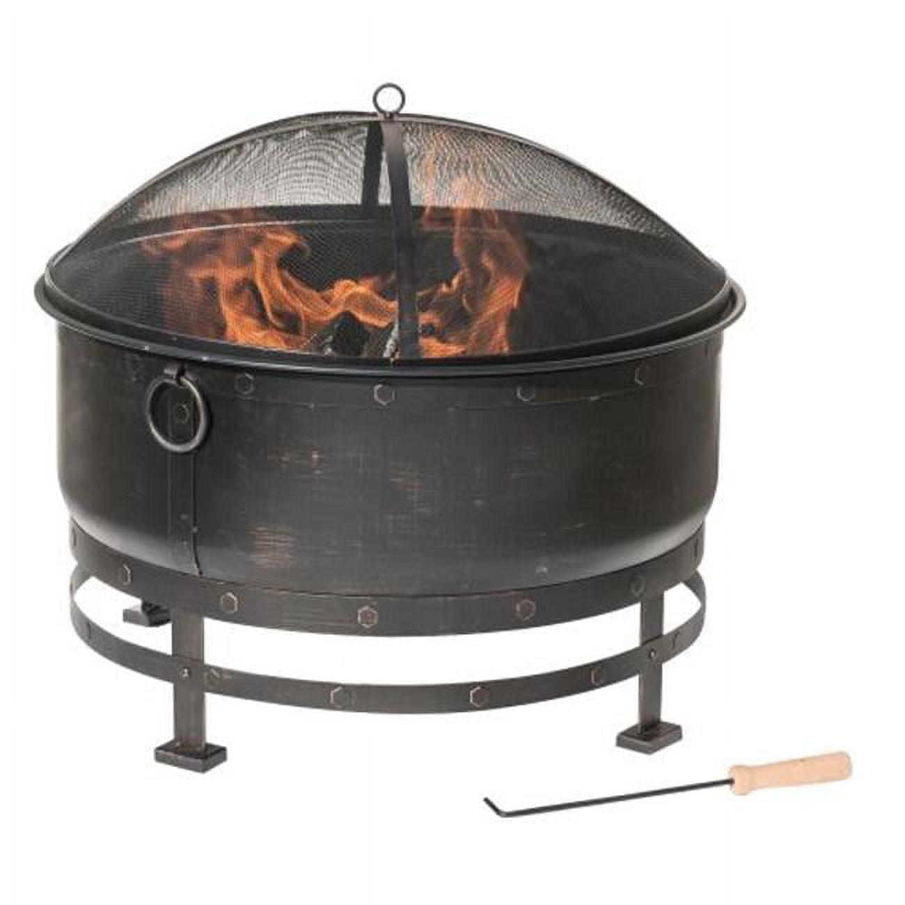 Bronze Cauldron Style Wood Burning Fire Pit with Spark Guard