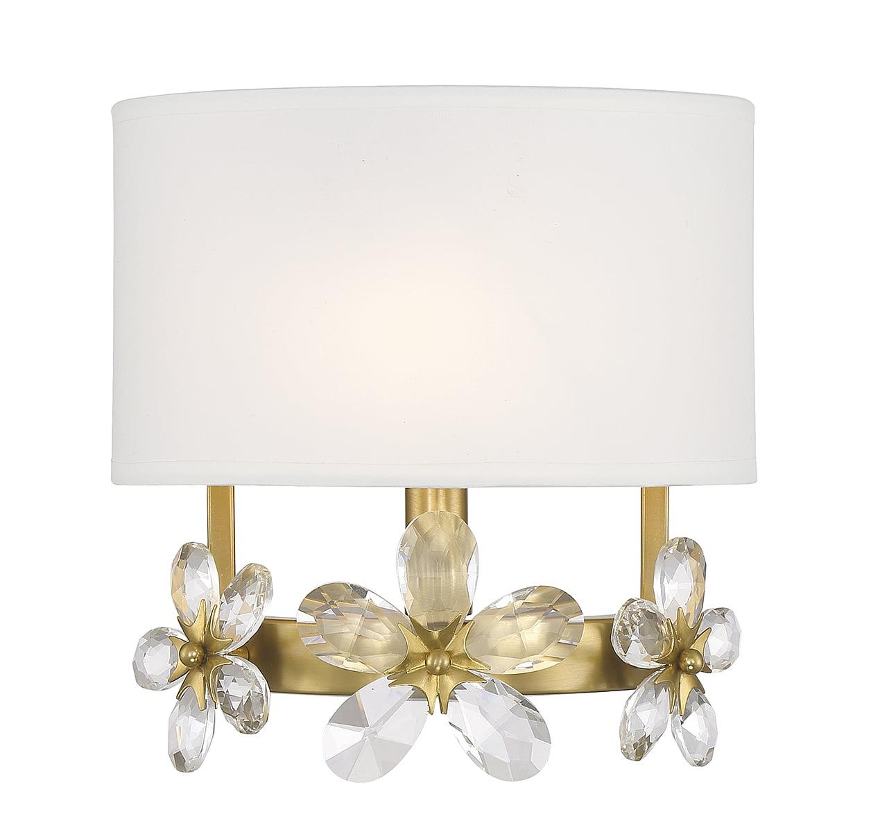 Dahlia Warm Brass 1-Light Sconce with White Linen Shade