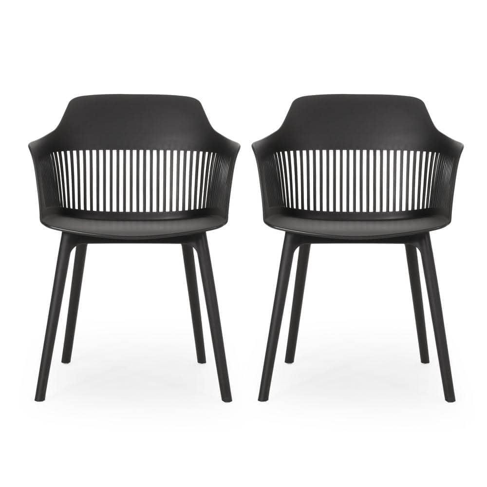 Dahlia Black Faux Rattan Outdoor Patio Dining Chair (2-Pack)