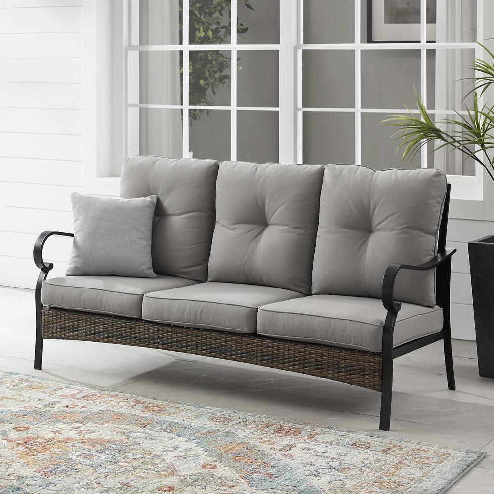 Dahlia Taupe and Matte Black Wicker Outdoor Sofa