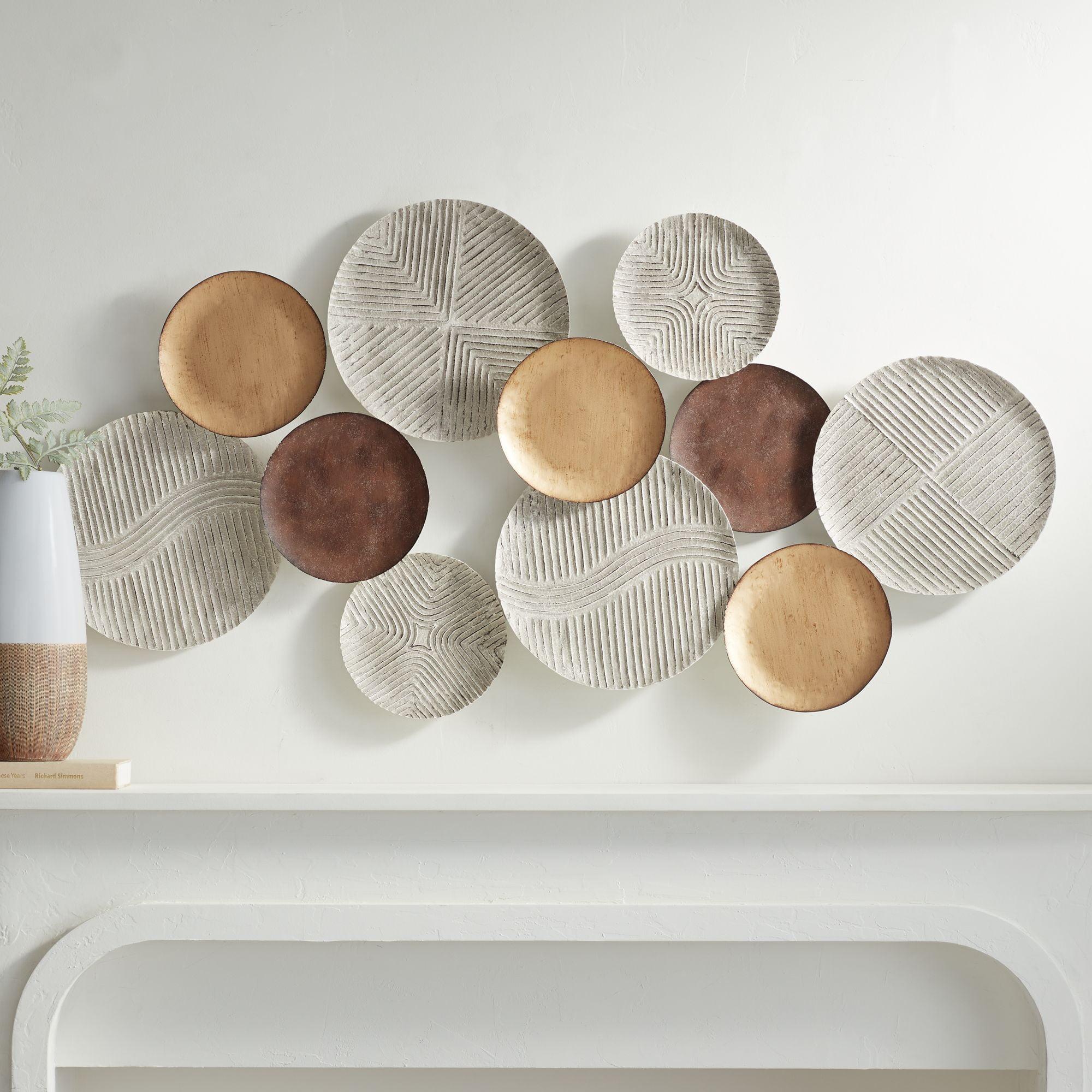 Dahlia Studios Denson 44 1/4" Wide Gold Bronze White-Washed Disk Wall Art