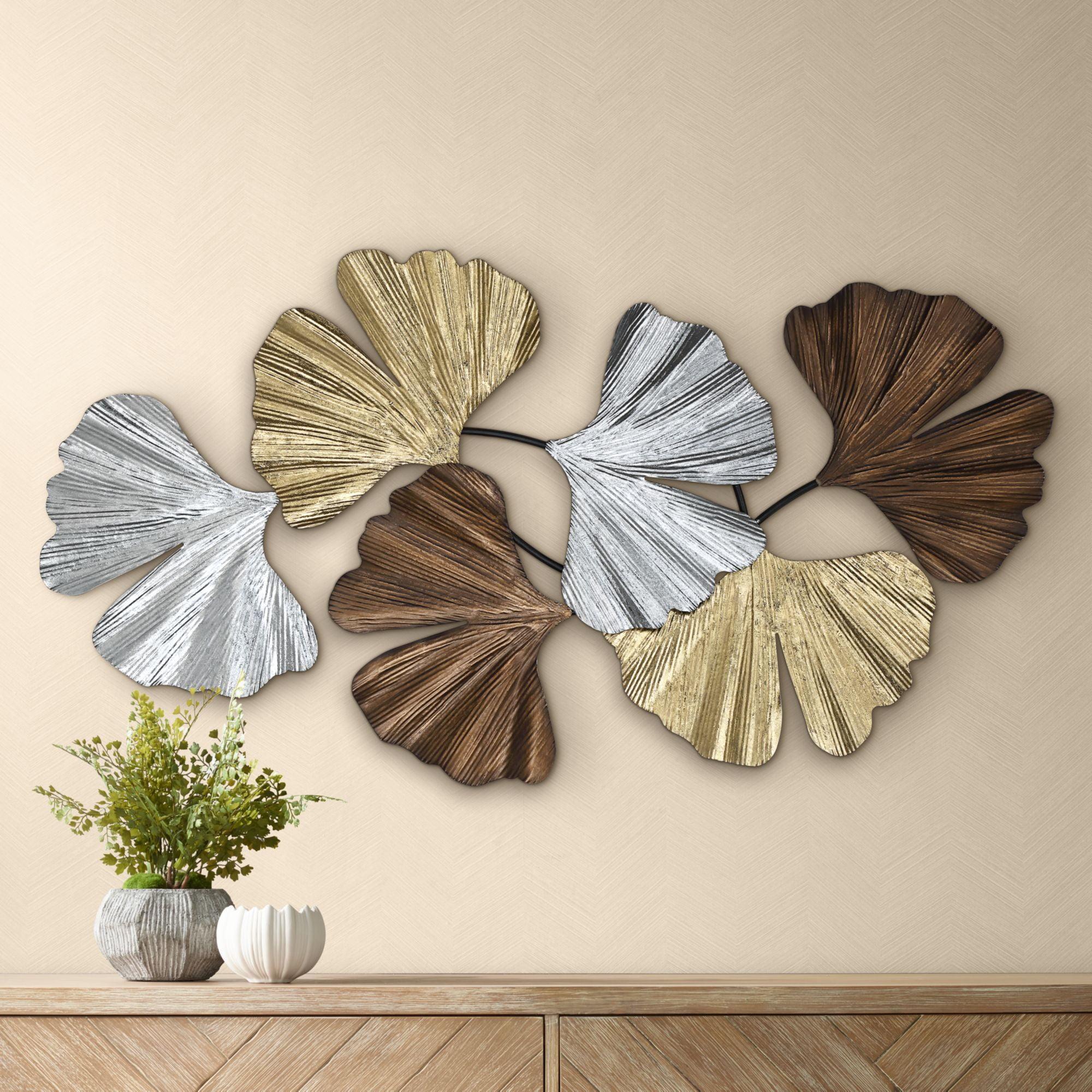 Metallic Leaves Textured Metal Wall Sculpture