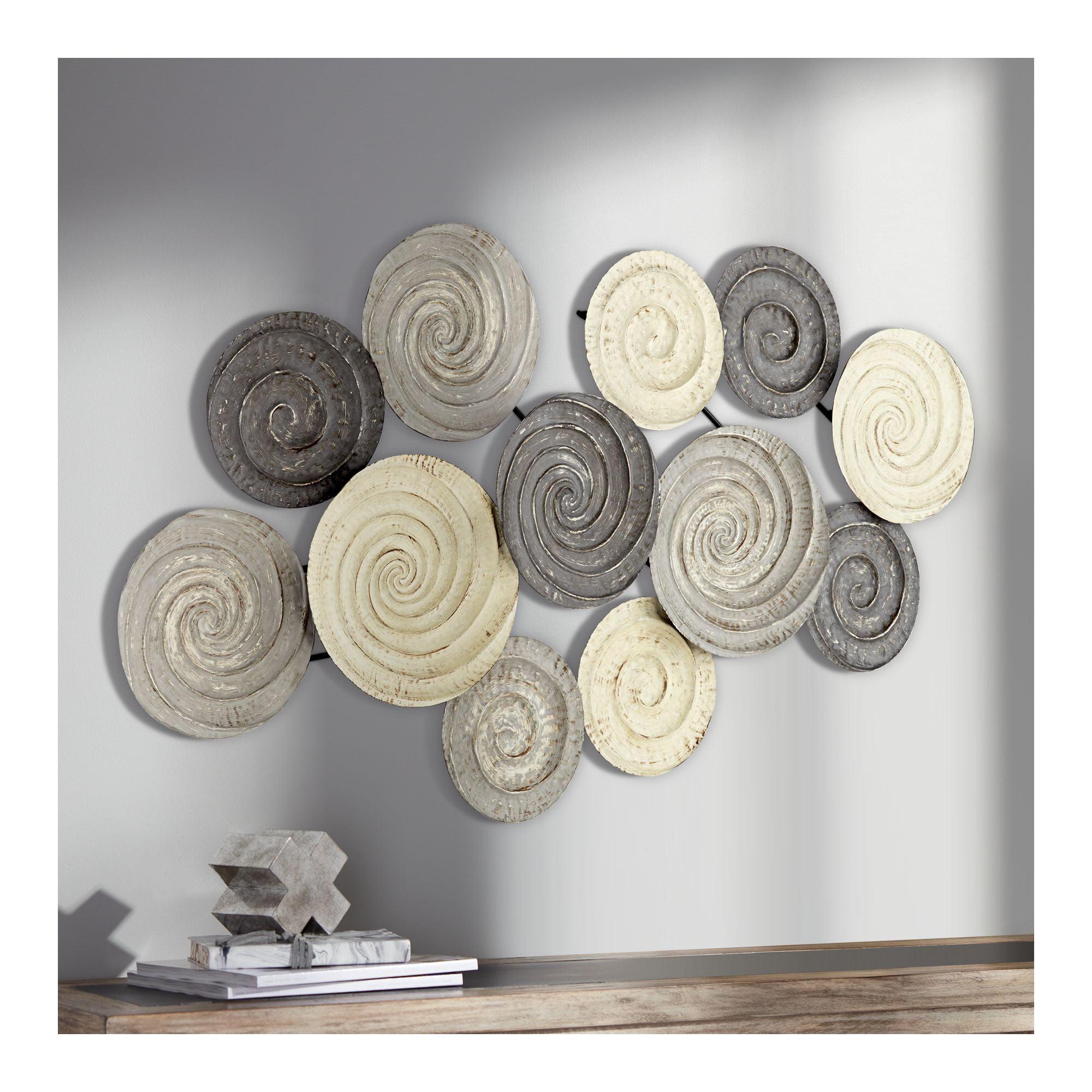 Gray and Ivory Spiral Circles Metal Wall Sculpture