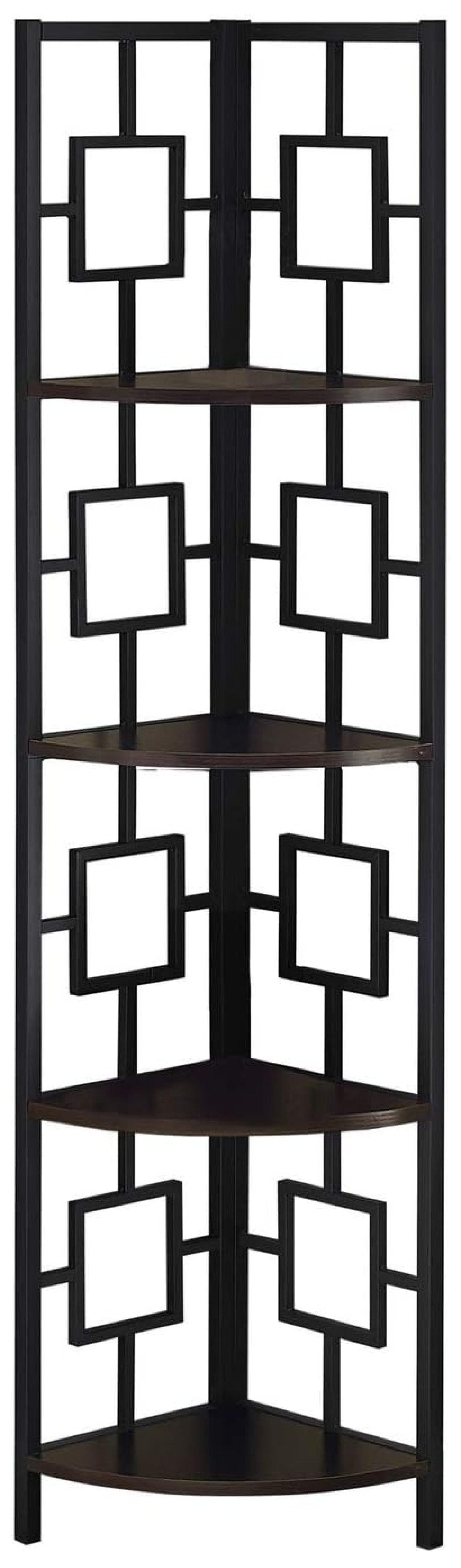 CintBllTer I 3610 Bookshelf, Bookcase, Etagere, Corner, 4 Tier, 62" H, Office, Bedroom, Metal, Laminate, Black, Contemporary, Modern