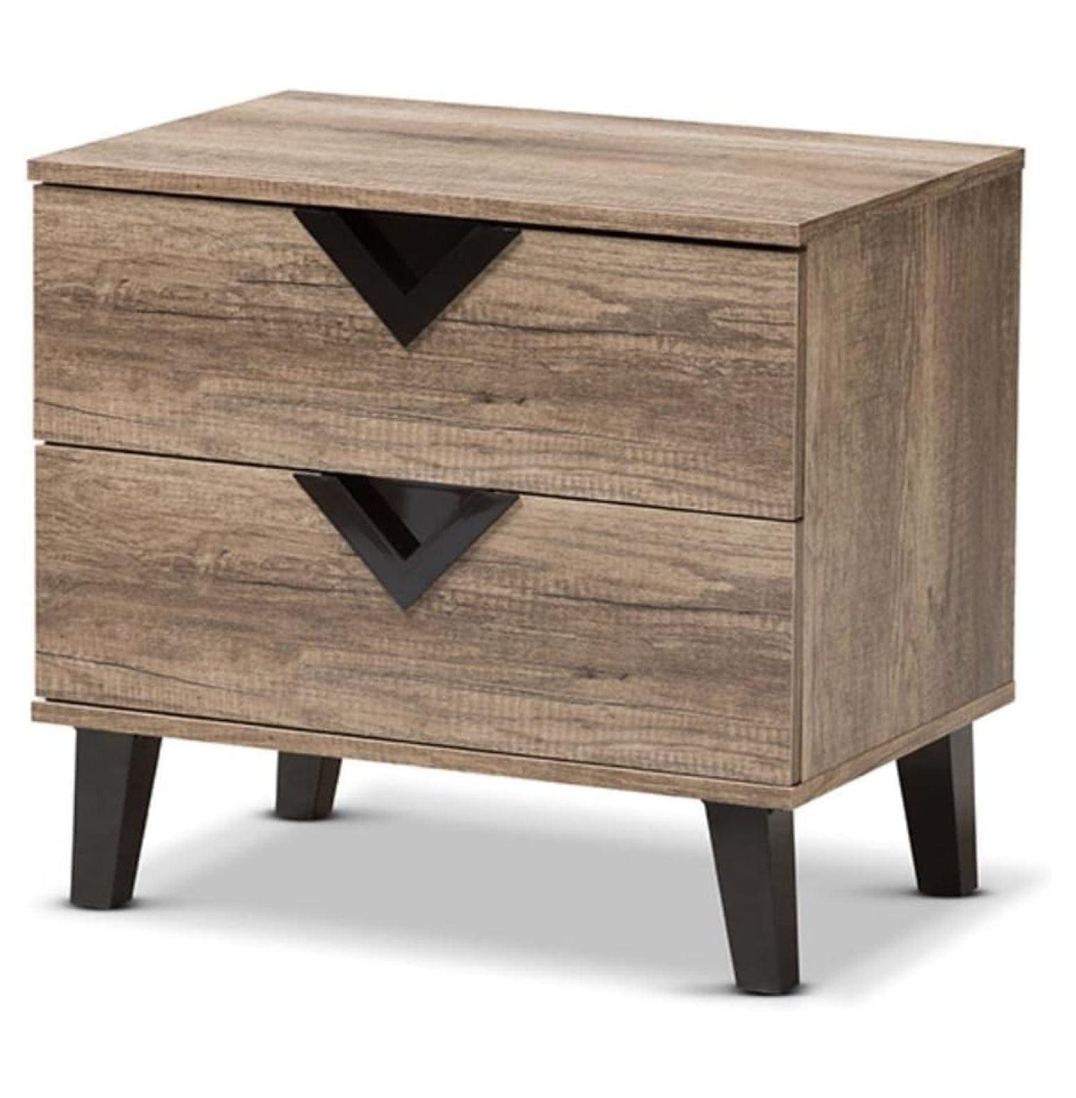 Swanson Modern and Contemporary Wood 2 - Drawer Nightstand - Light Brown - Baxton Studio: Includes Anti-Tip Hardware, Polyethylene Surface