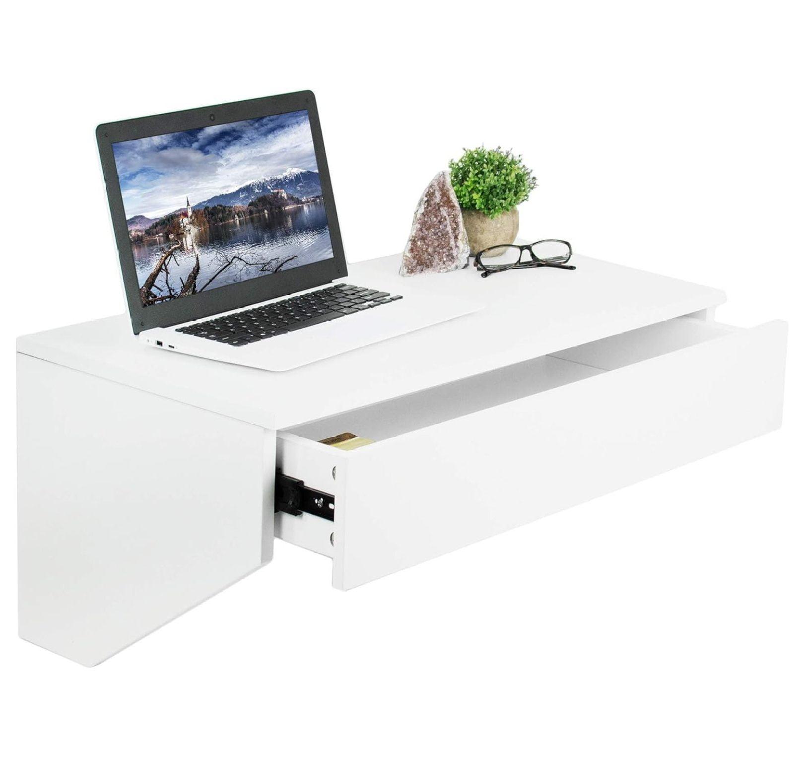 VIVO White Floating Wall Mounted Storage Shelf, Desk Drawer, DESK-SF01W