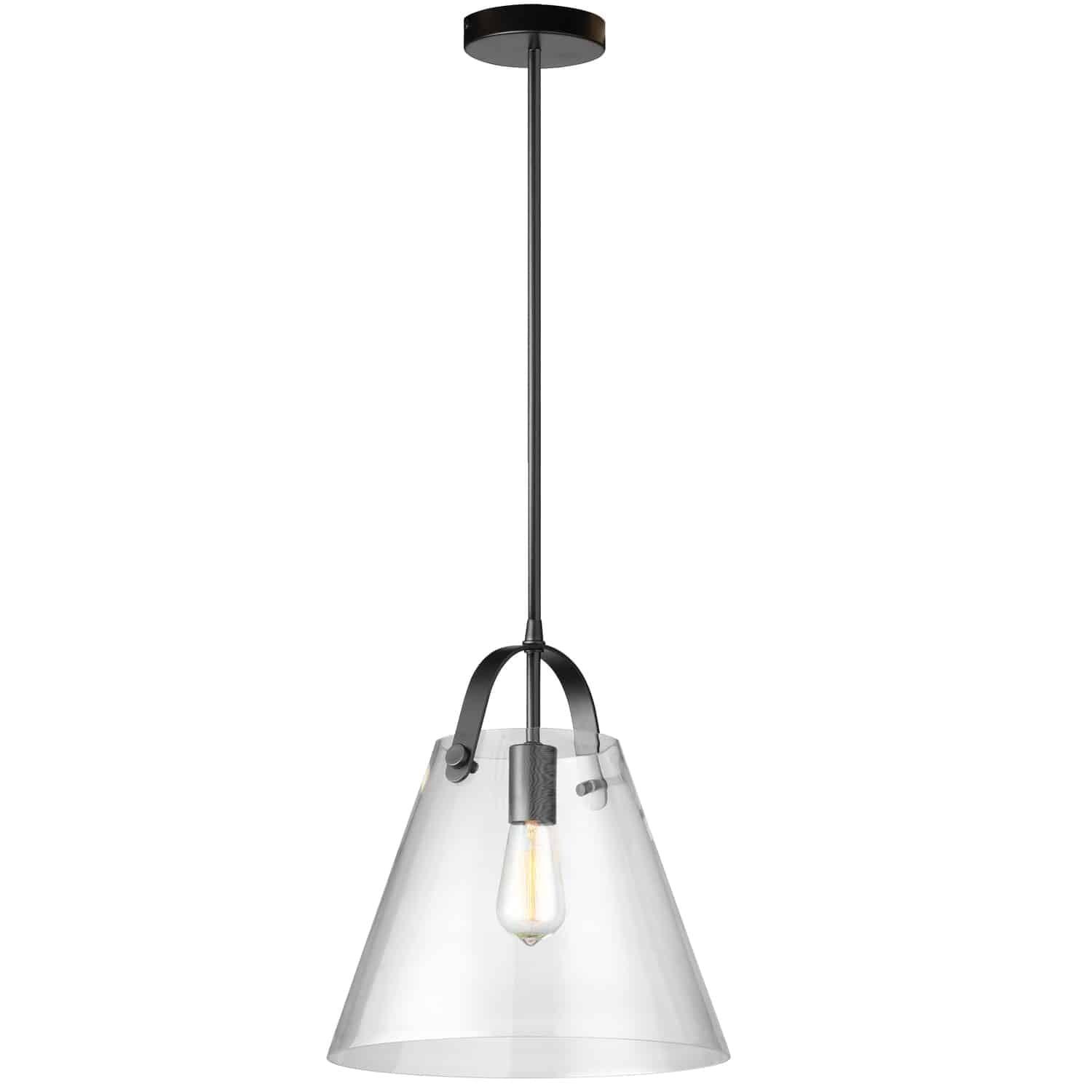 Dainolite 1LT Incandescent Pendant, Black w/ Clear Glass