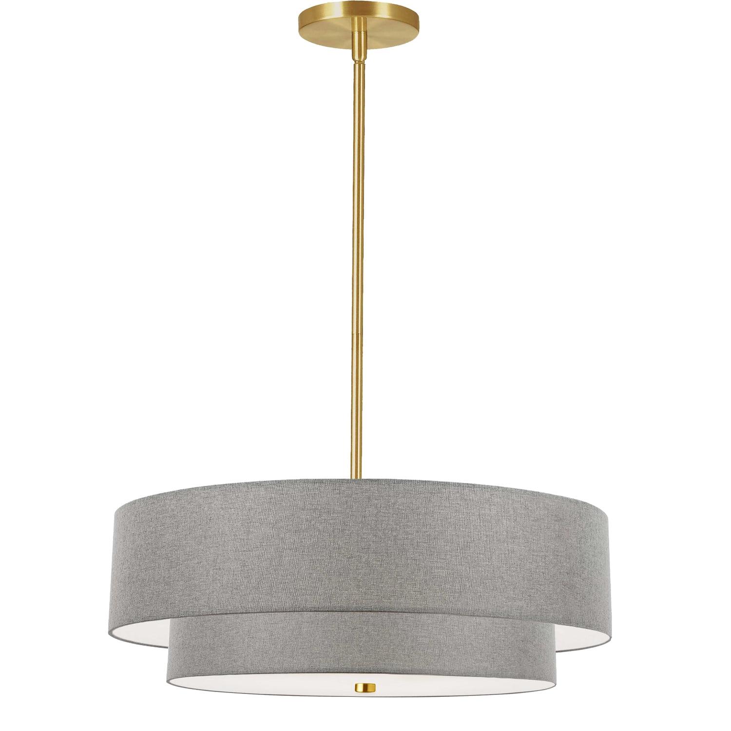 Dainolite  20 in. Everly 4 Light Incandescent 2 Tier Pendant, Aged Brass with Grey Shade