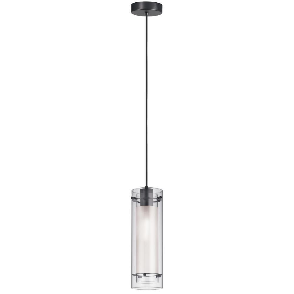 Matte Black and Clear Glass Cylinder Pendant Light