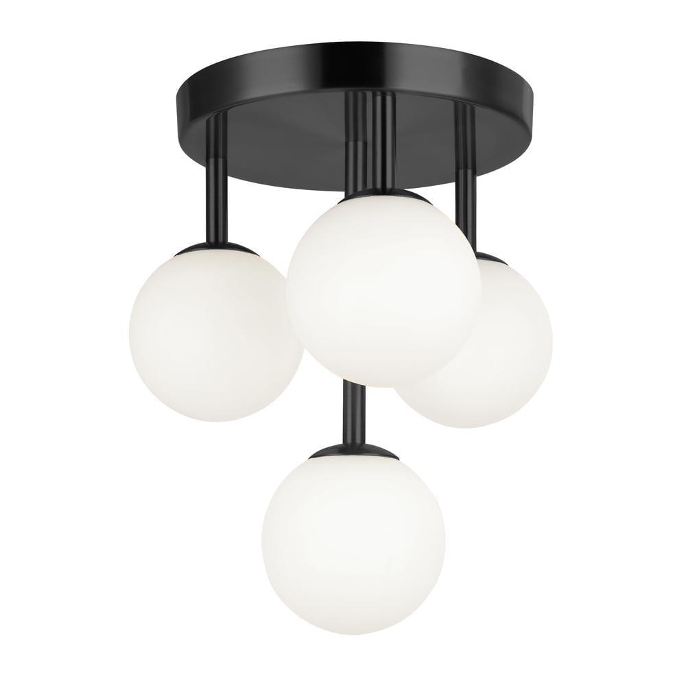 11 in. Megallan 4 Light Flush Mount, Matte Black with White Opal Glass
