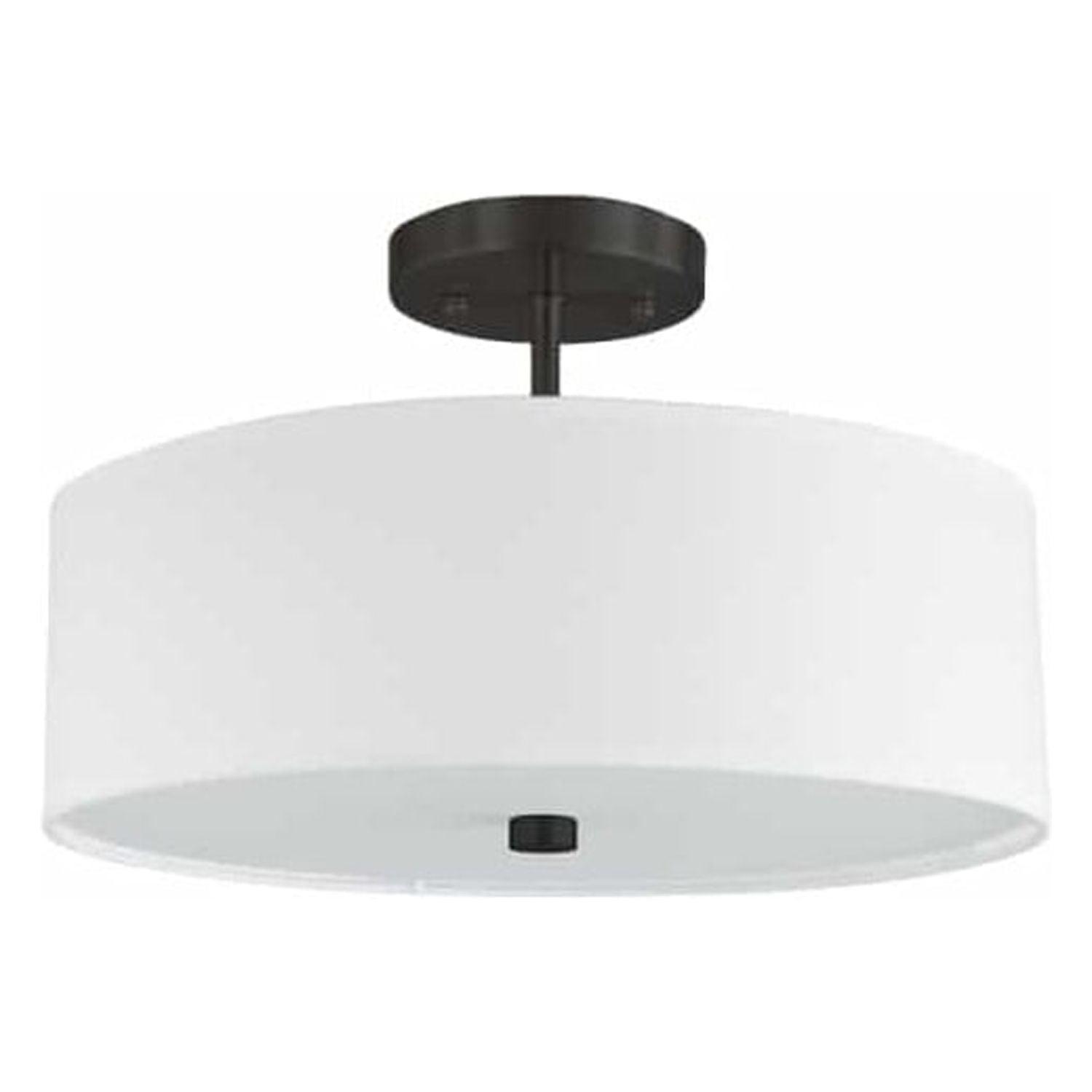 3 Light Incandescent Matte Black Semi-Flush Fixture with White Shade