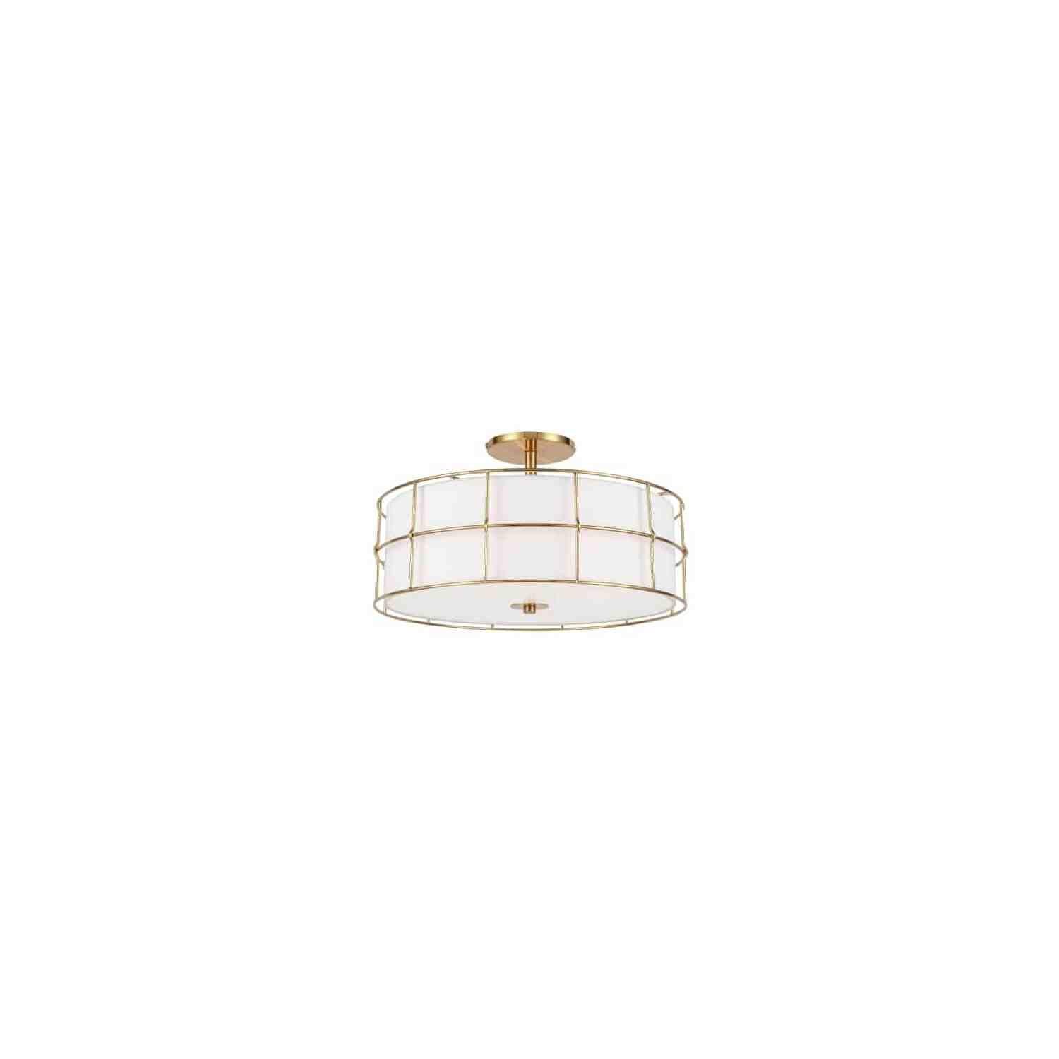 Dainolite Alcala 3-light Transitional Metal Semi-Flush Mount in Aged Brass/White