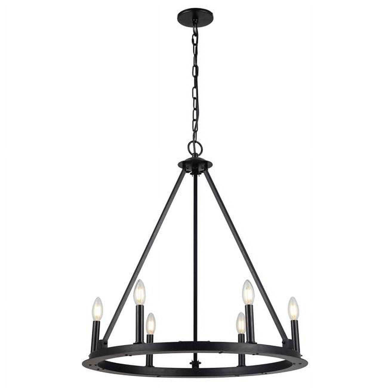 Matte Black 26" Cage Wagon Wheel Chandelier