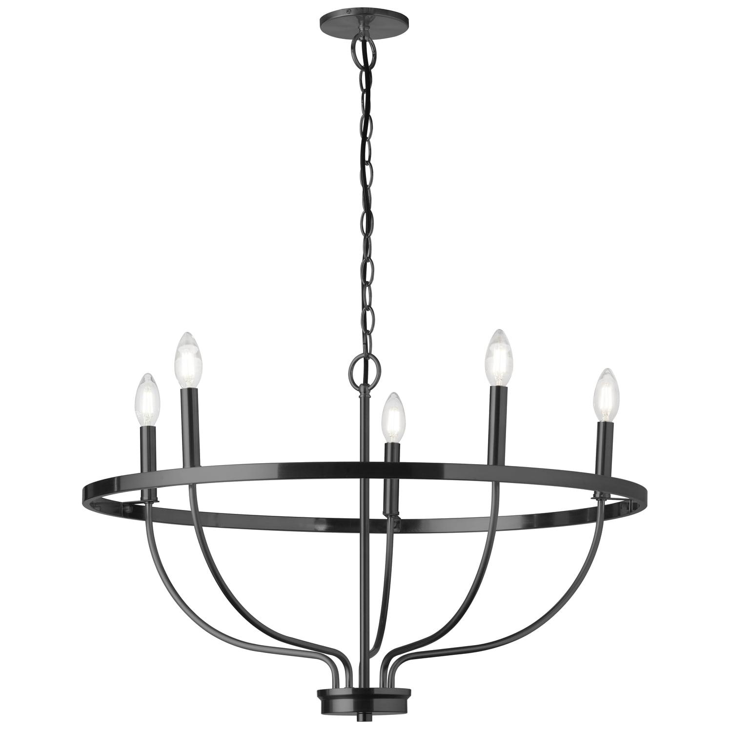 5 Light Incandescent Chandelier, Matte Black