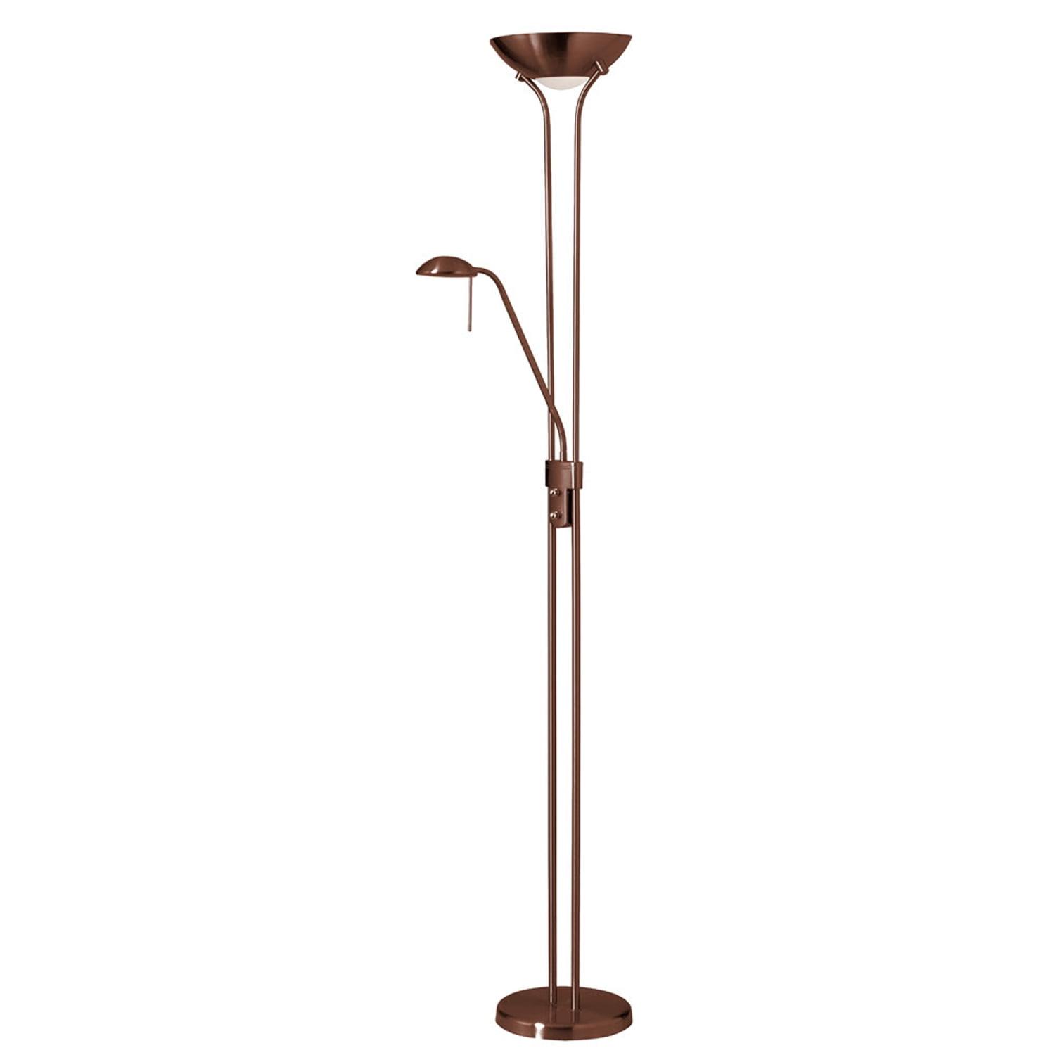Oil Brushed Bronze Dual-Light Adjustable Floor Lamp with White Glass Accents