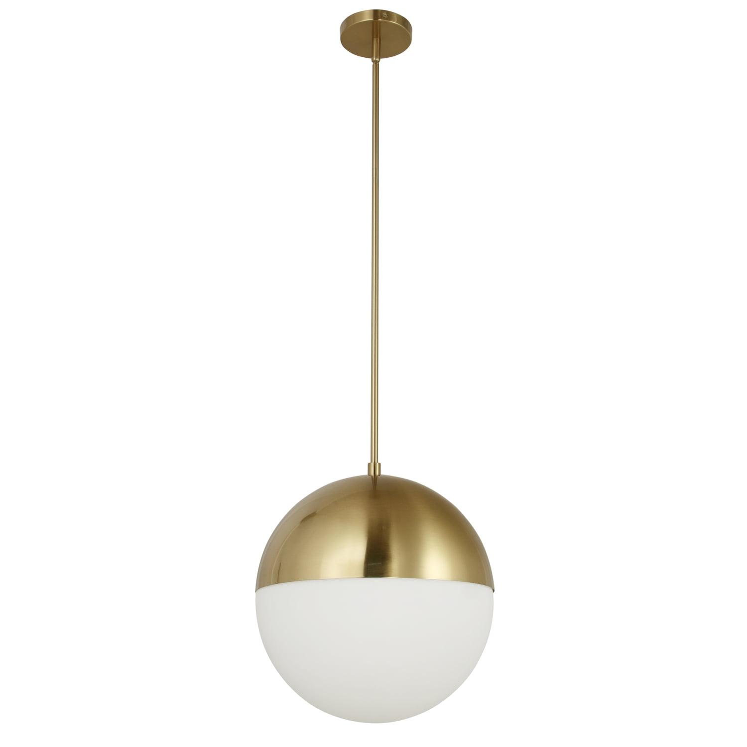 Aged Brass and White Opal Glass Globe Pendant Light