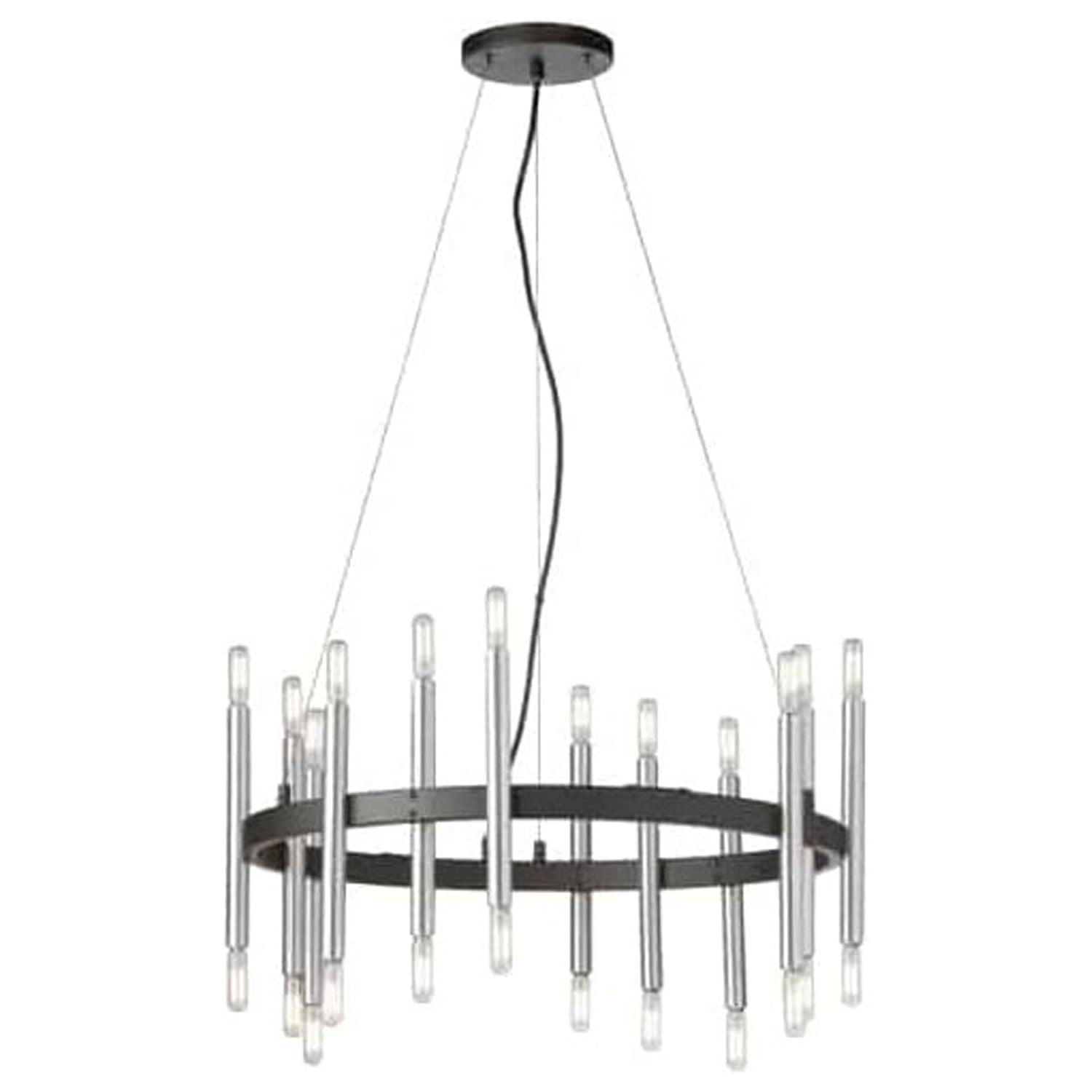 Matte Black and Chrome 24-Light Wagon Wheel Chandelier