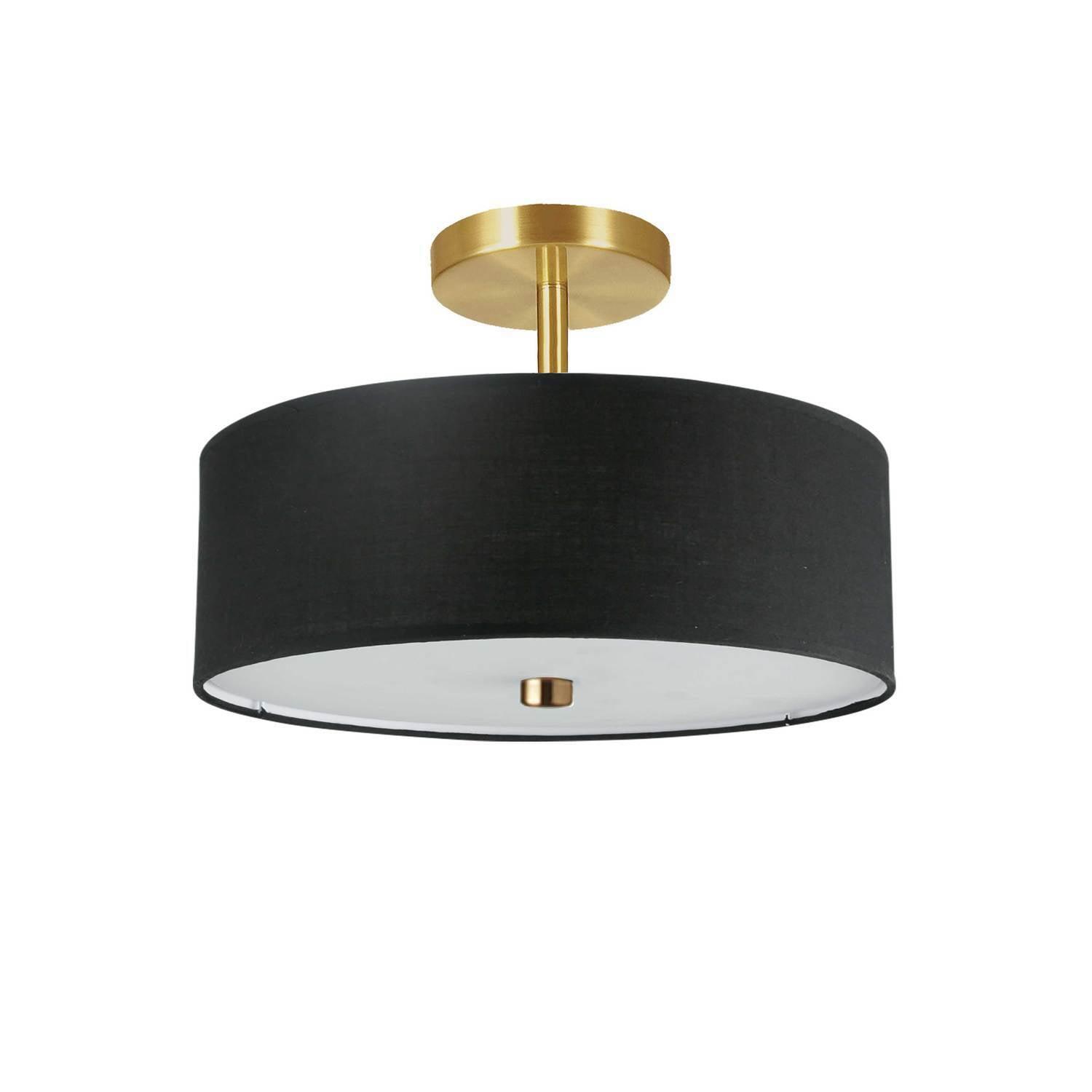 Dainolite - Everly - 3 Light Semi-Flush Mount-Aged Brass Finish-Black  Shade